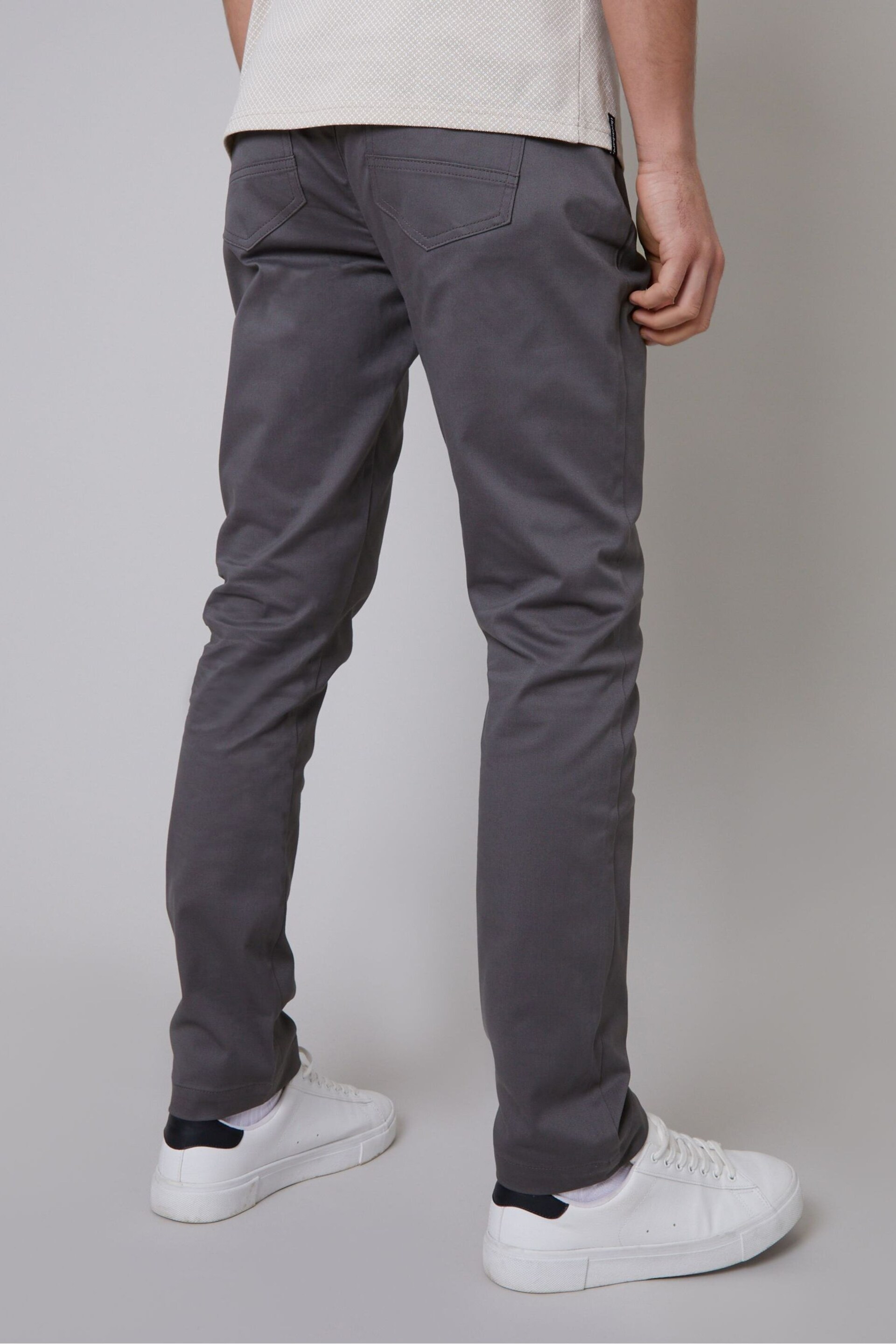 Threadbare Grey Cotton Slim Fit 5 Pocket Chino Trousers With Stretch - Image 2 of 4
