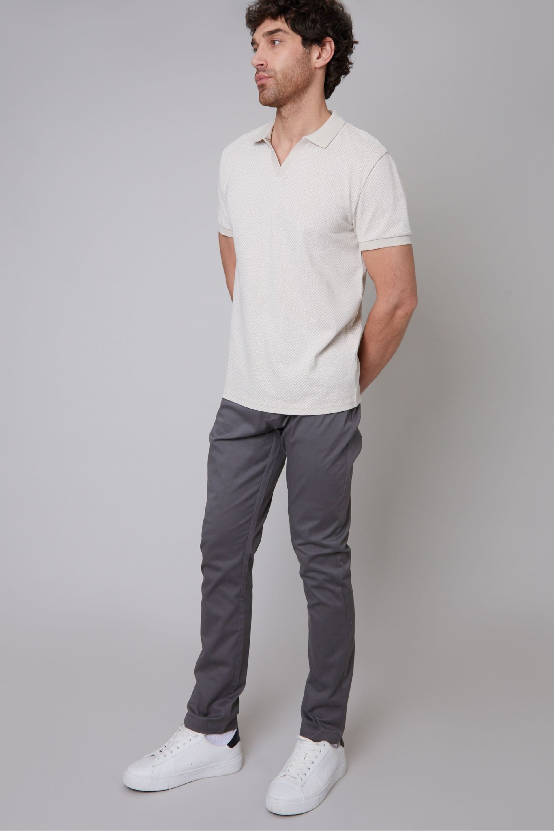 Threadbare Grey Cotton Slim Fit 5 Pocket Chino Trousers With Stretch - Image 3 of 4
