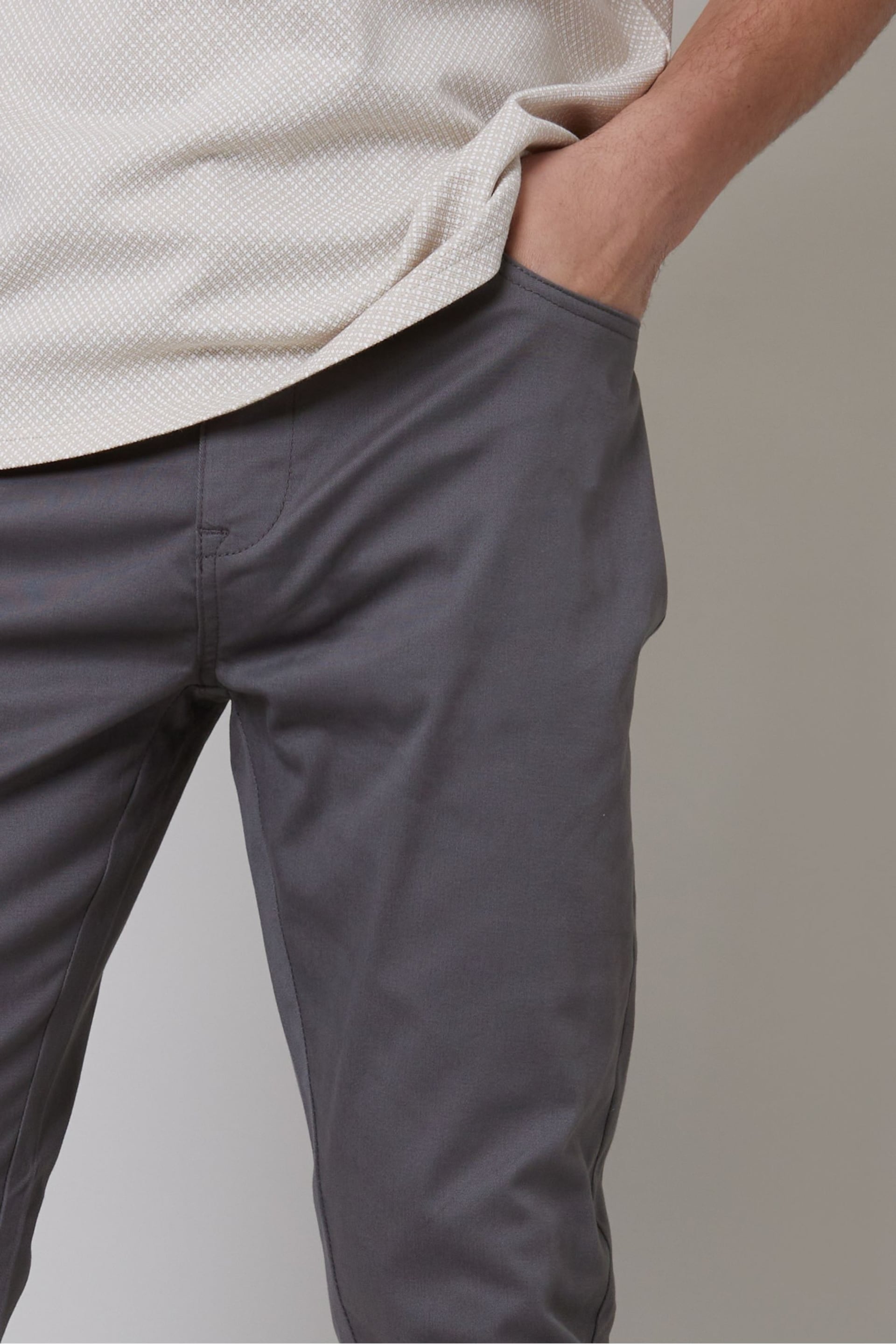 Threadbare Grey Cotton Slim Fit 5 Pocket Chino Trousers With Stretch - Image 4 of 4