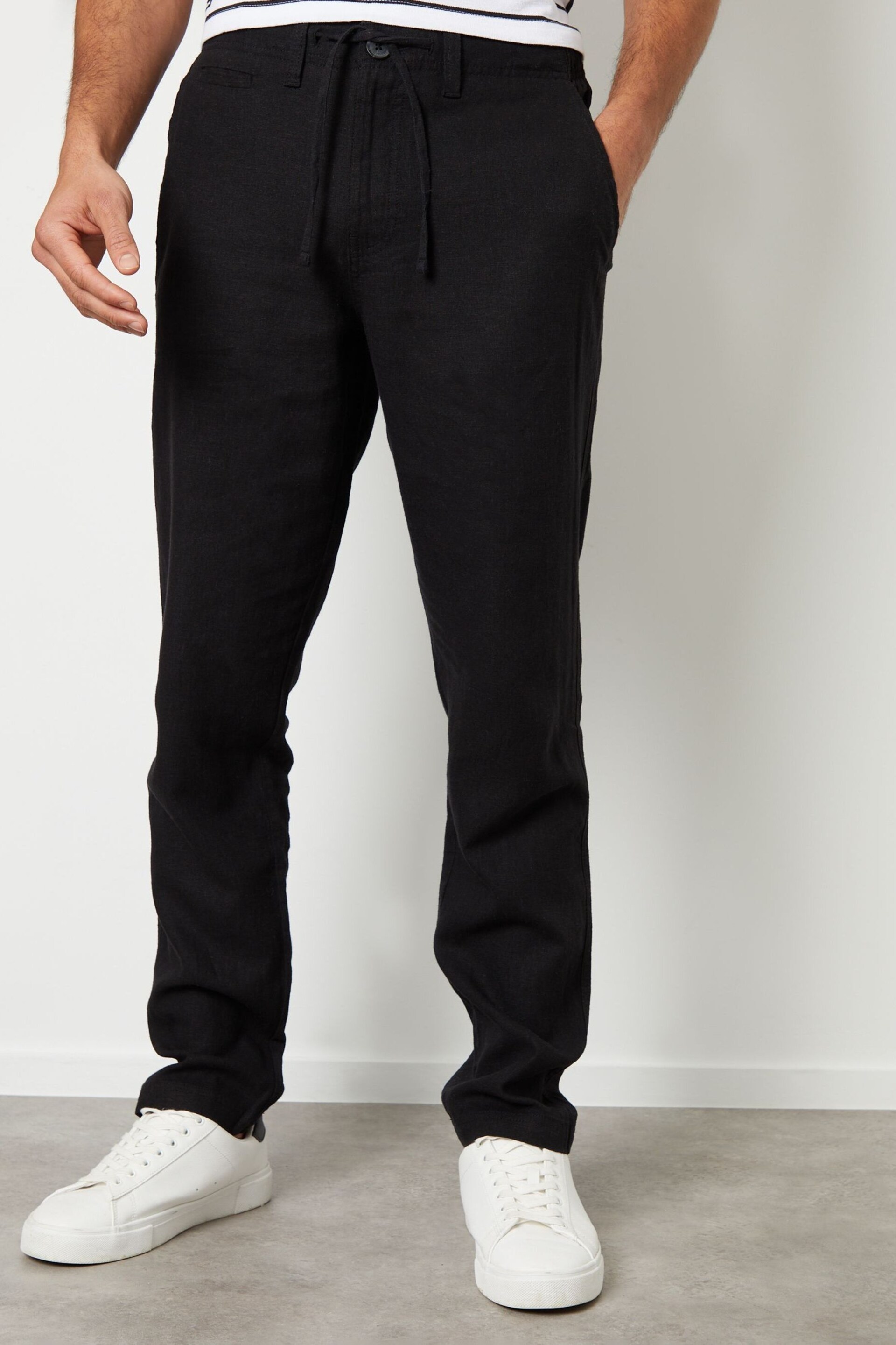 Threadbare Black Linen Blend Trousers - Image 1 of 4