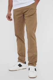 Threadbare Brown Cotton Regular Fit Chino Trousers with Stretch - Image 1 of 4