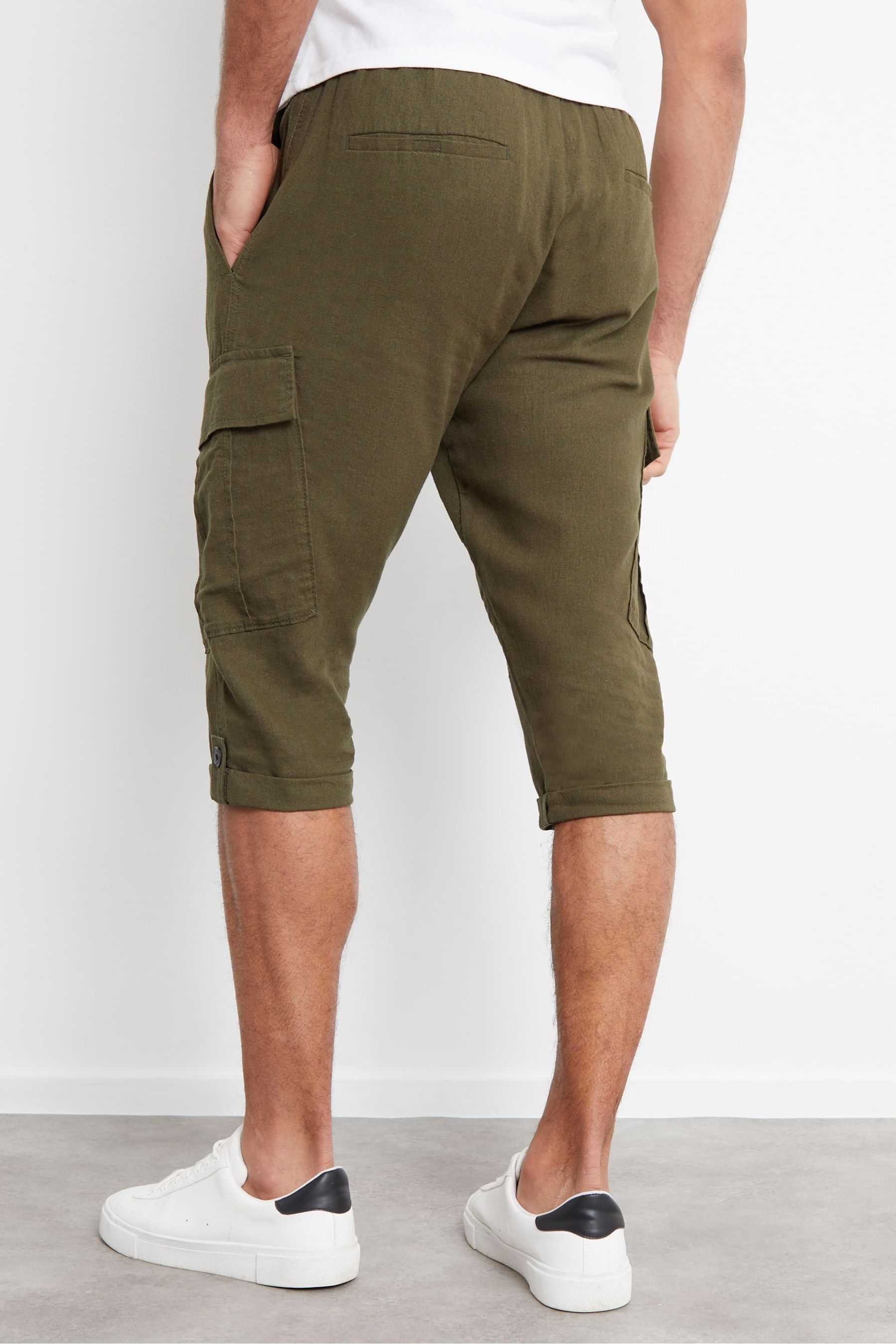 Buy Threadbare Khaki Linen Blend 3 4 Length Cargo Trousers from the Next UK online shop