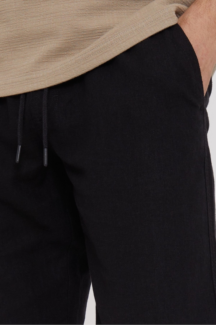 Threadbare Black Linen Blend Drawcord Trousers - Image 4 of 4