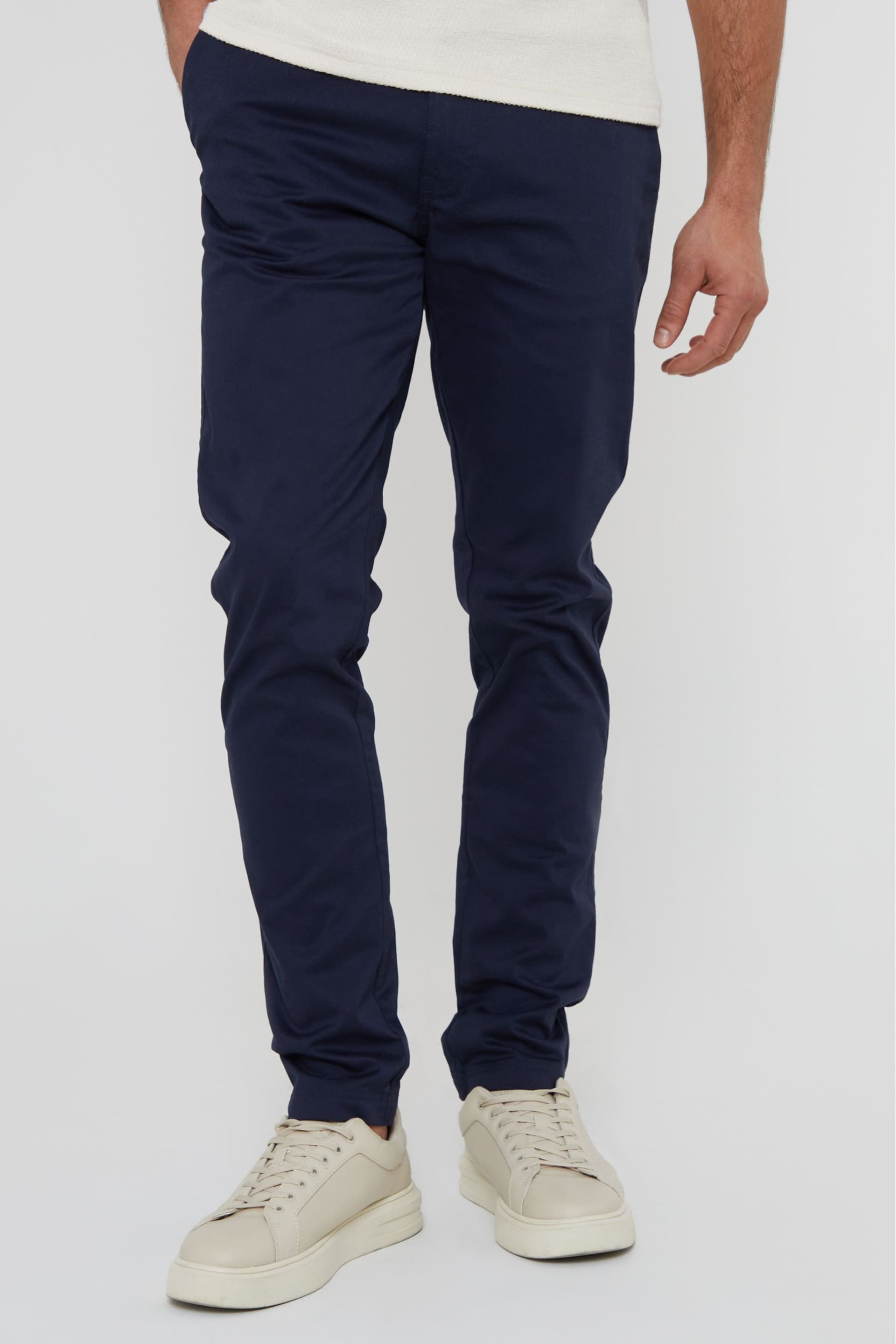Threadbare Navy Cotton Slim Fit Chino Trousers With Stretch - Image 1 of 4