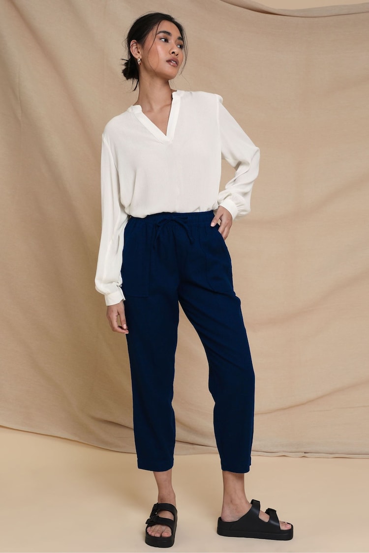 Threadbare Blue Petite Linen Blend Tapered Trousers - Image 1 of 4