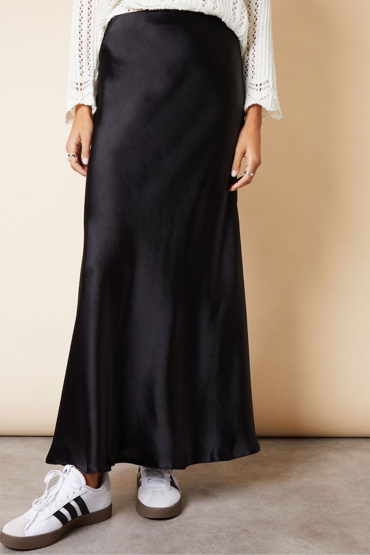 Threadbare Black Satin Maxi Slip Skirt - Image 4 of 5