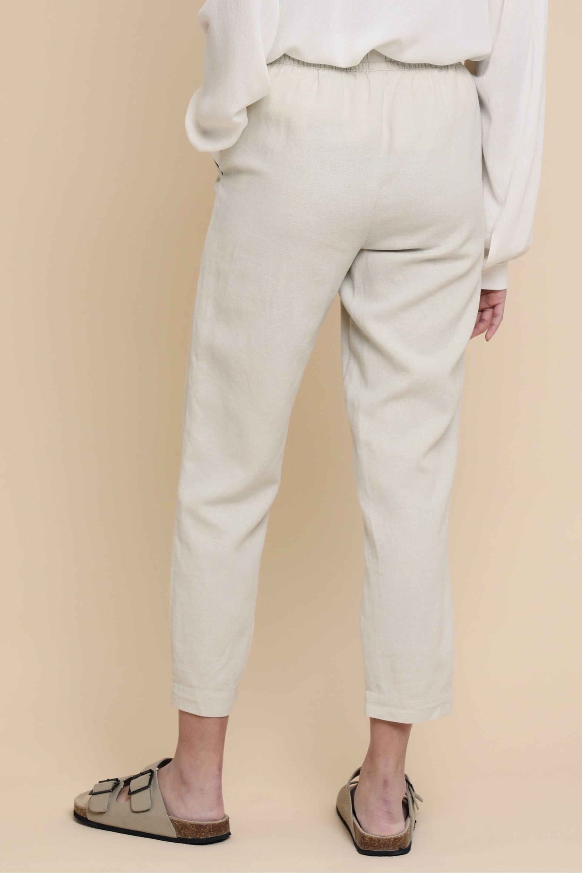Threadbare Brown Petite Linen Blend Tapered Trousers - Image 2 of 4