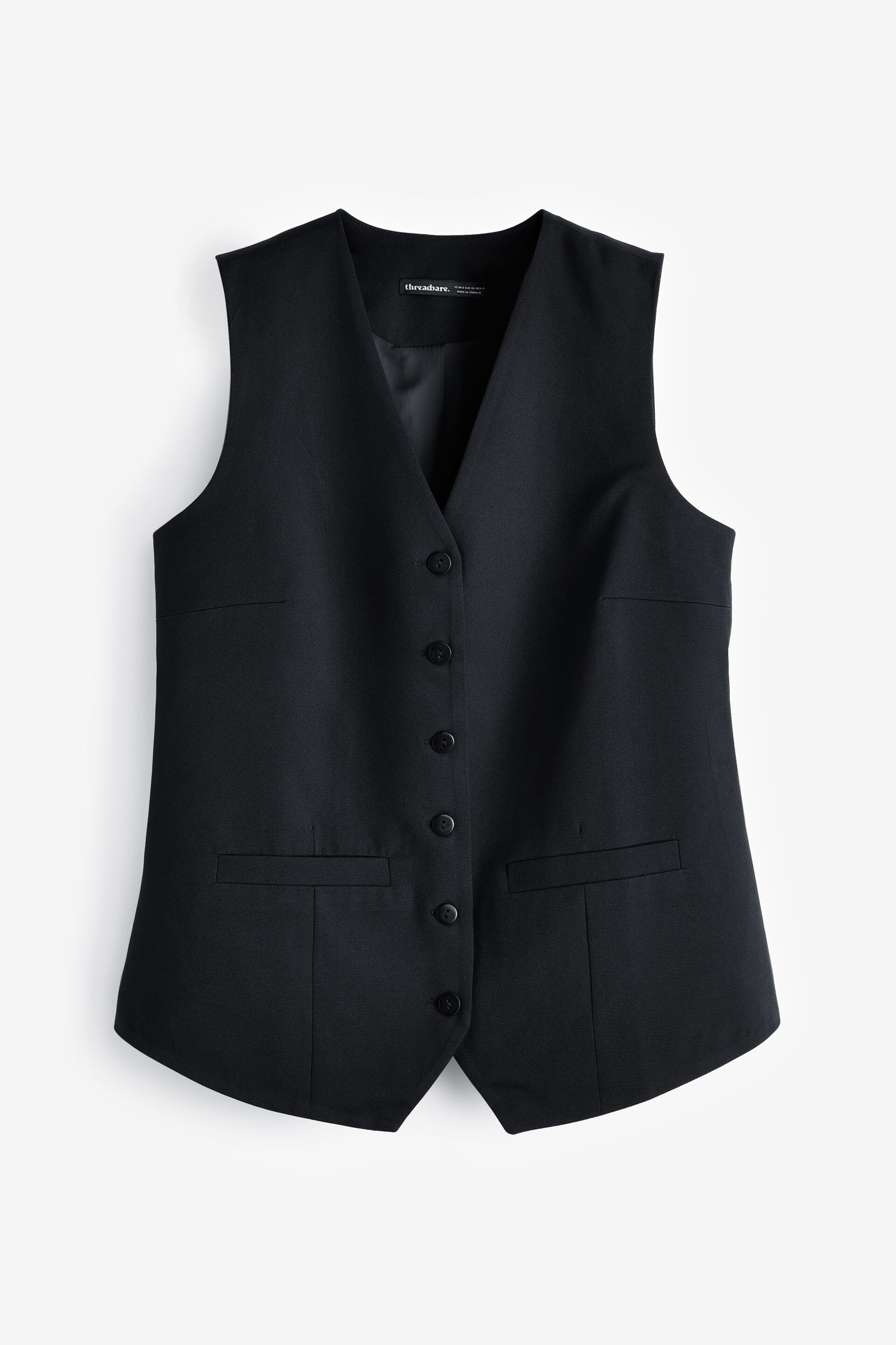 Threadbare Black Longline Fitted Tailored Waistcoat - Image 5 of 5