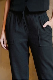 Threadbare Black Petite Linen Blend Tapered Trousers - Image 4 of 5