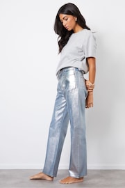 Threadbare Silver Wide Leg Coated Metallic Denim Jeans - Image 3 of 5