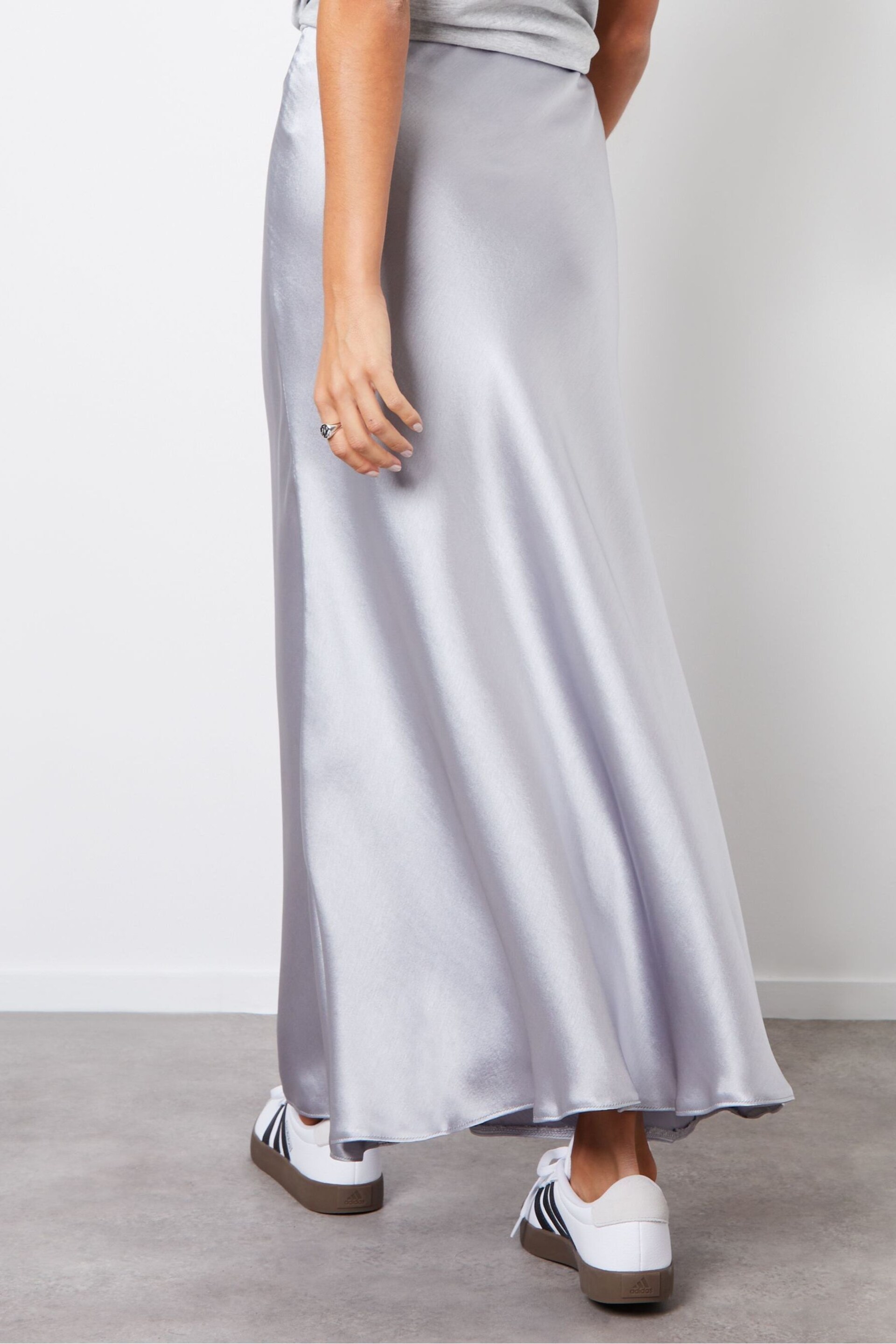 Threadbare Silver Satin Maxi Slip Skirt - Image 2 of 5