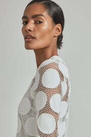 Reiss Ivory Serena Sheer Embroidered Mini Dress - Image 4 of 6