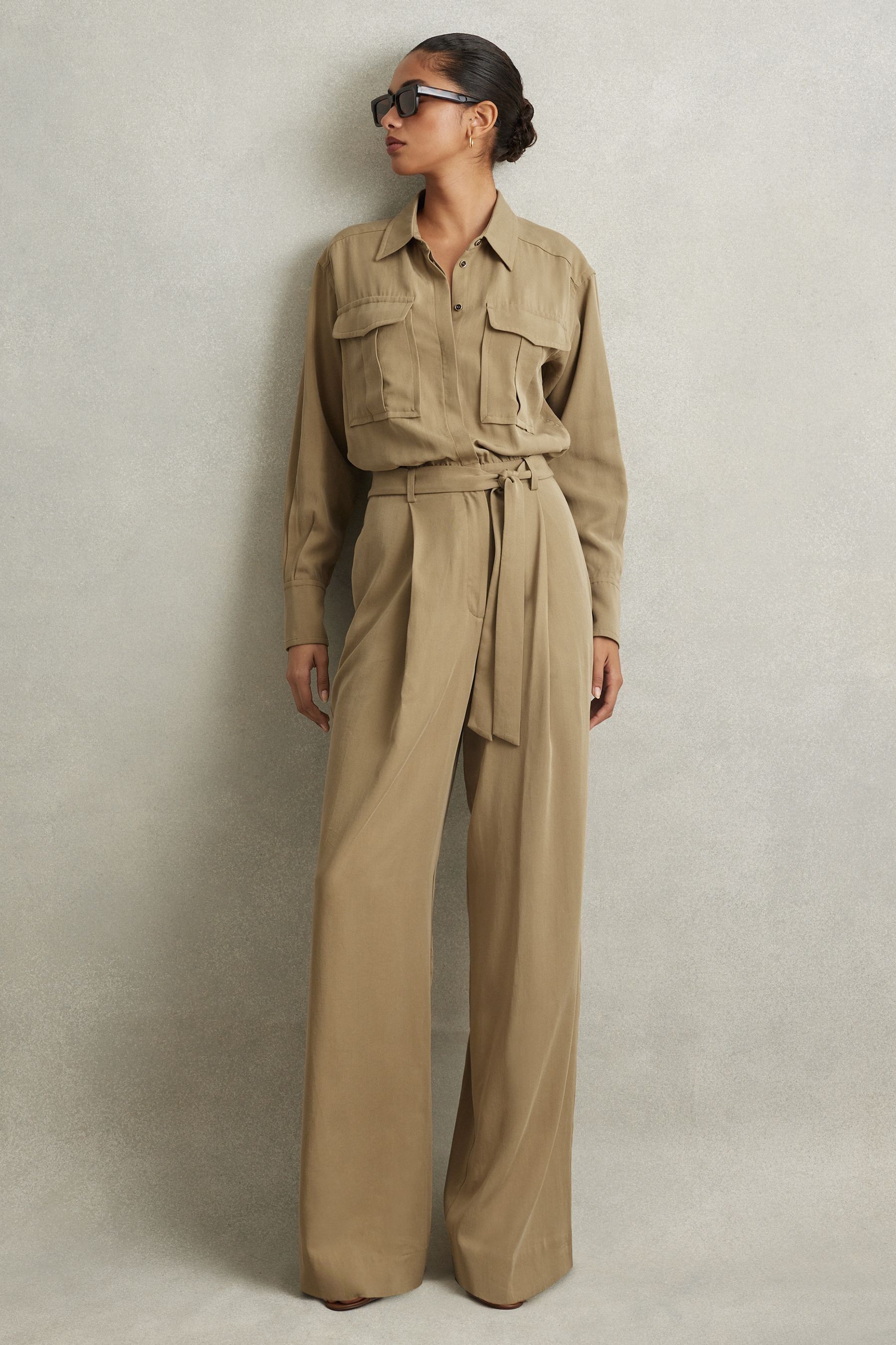 Buy Reiss Khaki Liliana Lyocell Wide Leg Jumpsuit from Next Kuwait