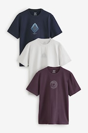 Navy Blue/Burgundy Red/Grey 3 Pack Relaxed Fit Graphic Heavyweight 100% Cotton T-Shirts 3 Pack - Image 1 of 10