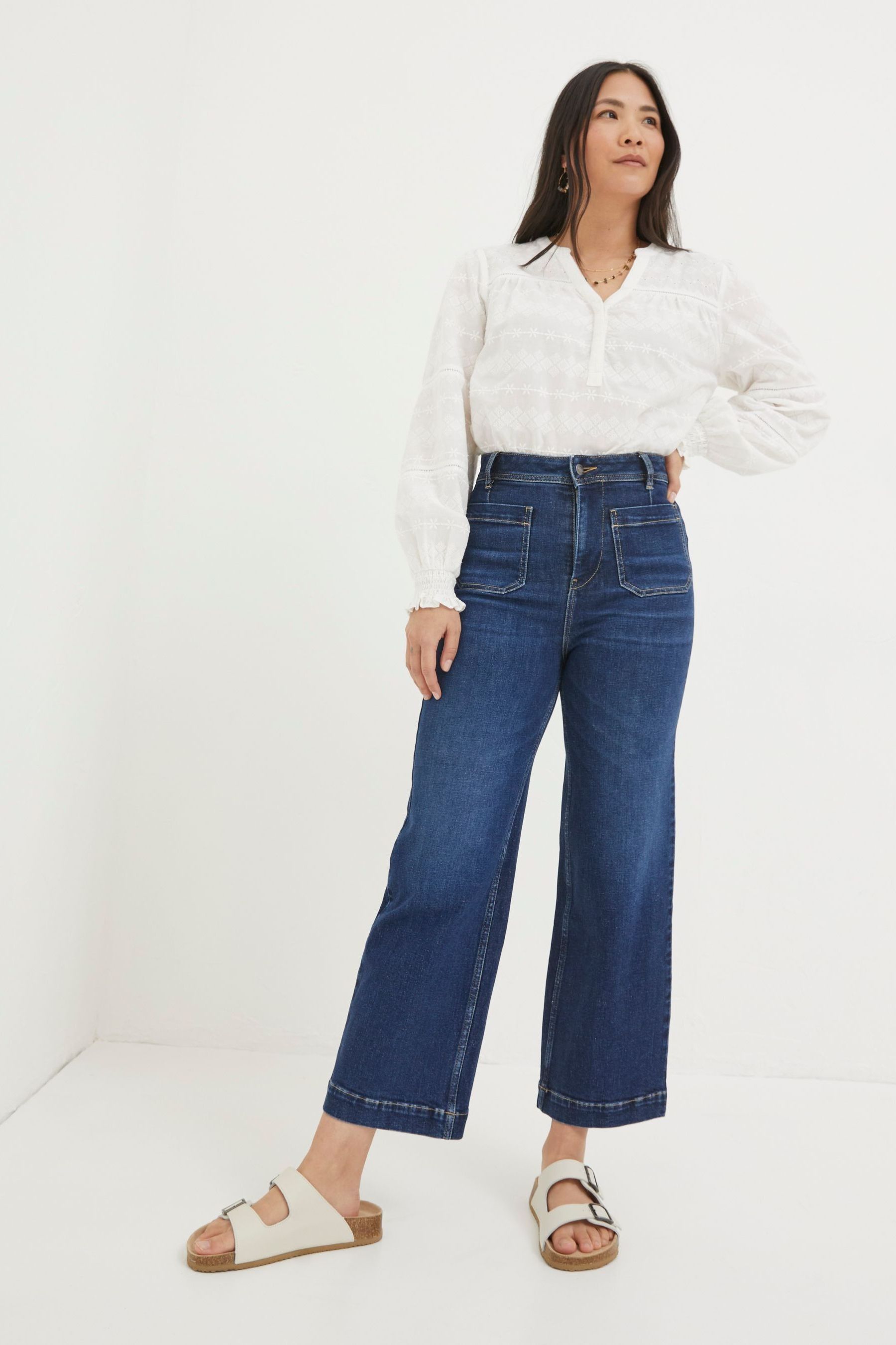 Buy FatFace Keswick Blue Wide Leg Crop Jeans from the Next UK online shop