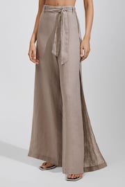 Reiss Taupe Harry Linen Side Split Trousers - Image 1 of 6