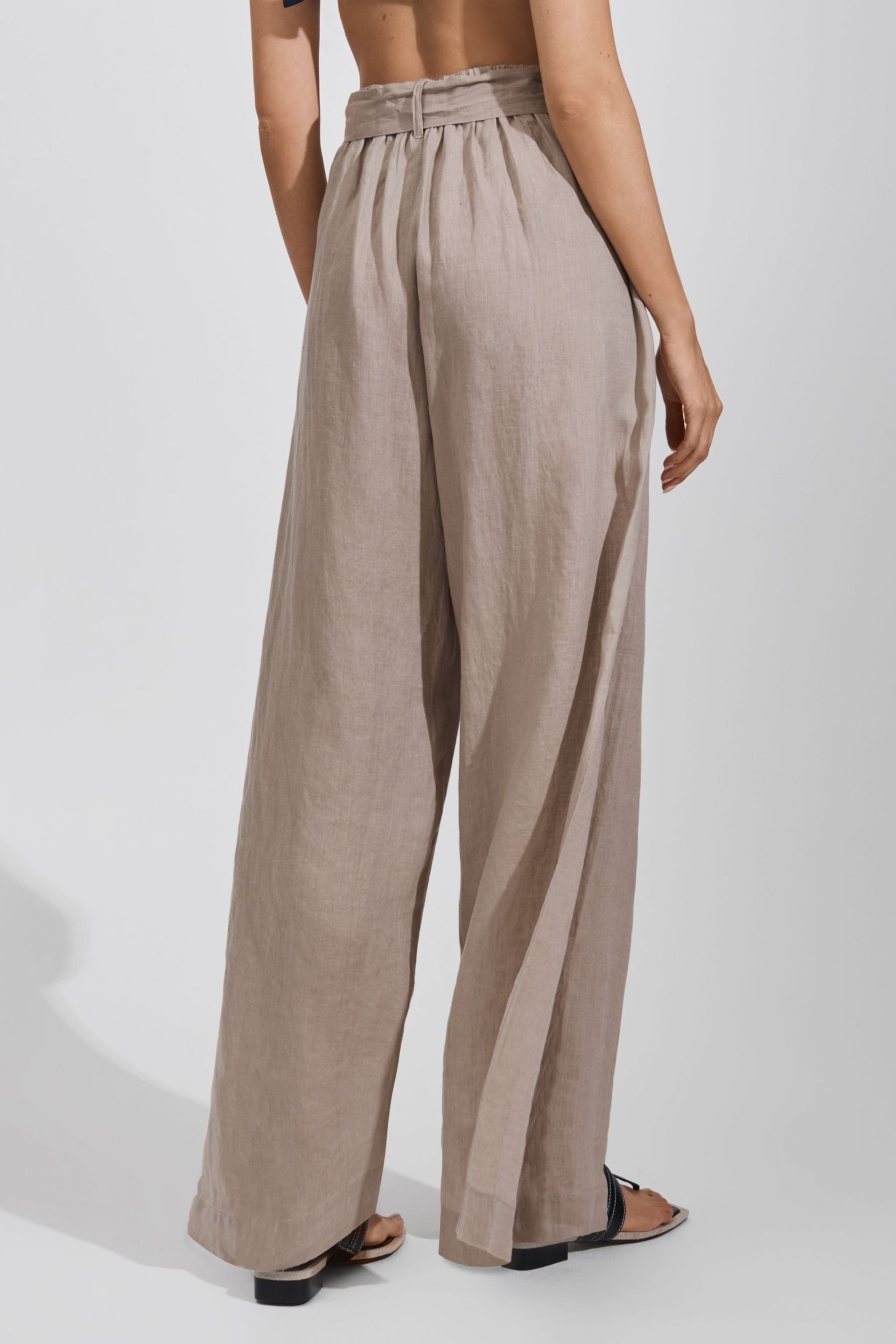 Reiss Taupe Harry Linen Side Split Trousers - Image 5 of 6