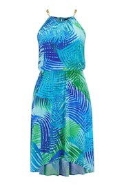 Pour Moi Blue LENZING™ ECOVERO™ Viscose Gold Chain High Neck Beach Dress - Image 3 of 4