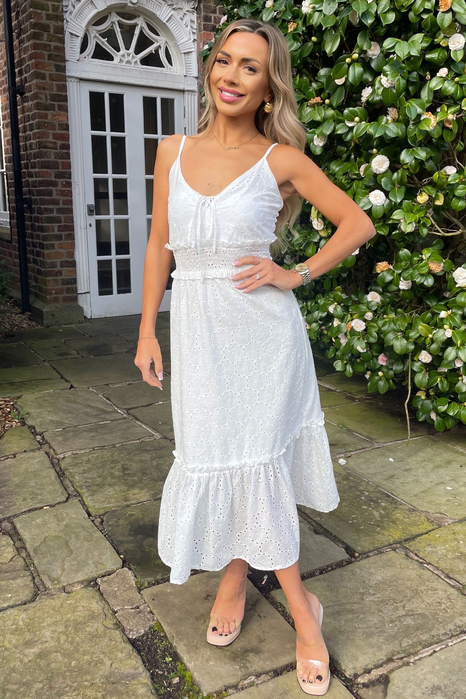 Buy Paris Broderies Frill Hem White Midi Dress from Next Malta