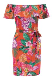 Pour Moi Orange LENZING™ ECOVERO™ Viscose Frill Belted Bardot Dress - Image 3 of 4