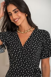 Pour Moi Black Polka Dot Megan Fuller Bust Slinky Jersey Frill Detail Midi Wrap Dress - Image 2 of 4