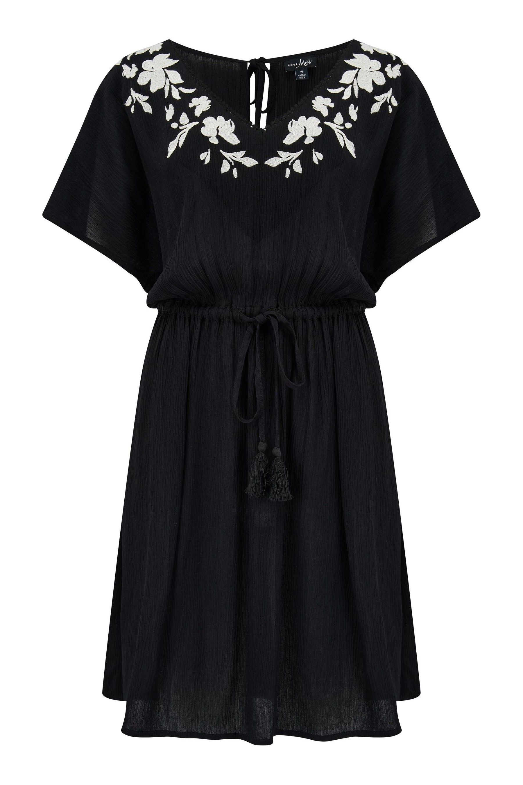 Buy Pour Moi Black LENZING ECOVERO Viscose Crinkle Embroidered Beach Kaftan from Next Luxembourg