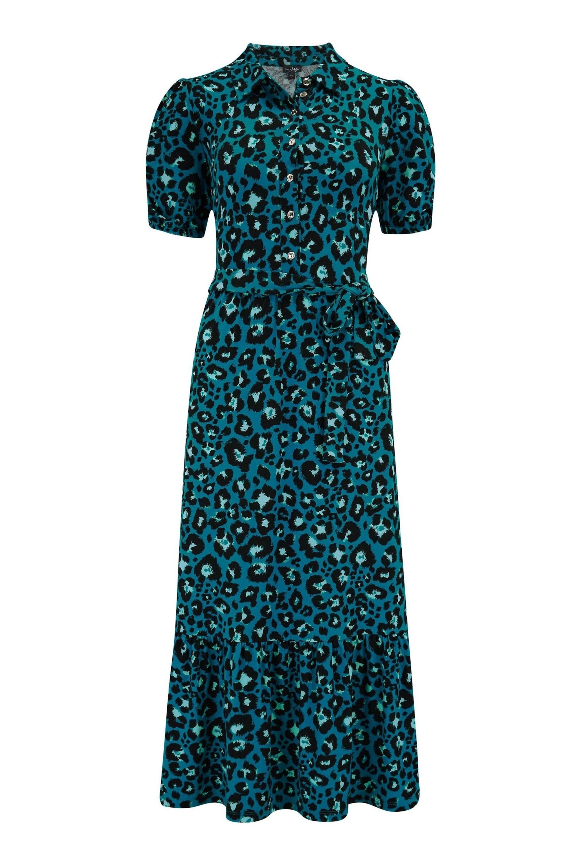 Pour Moi Blue Jodie Fuller Bust Slinky Jersey Tiered Midi Shirt Dress - Image 3 of 4
