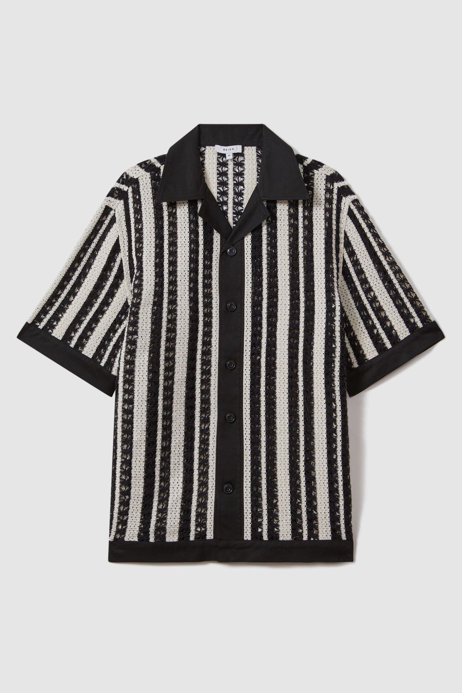 Reiss Black/Ecru Romy Crochet Cuban Collar Shirt - Image 2 of 5