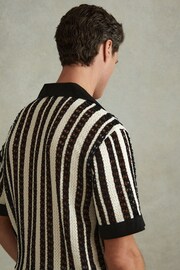 Reiss Black/Ecru Romy Crochet Cuban Collar Shirt - Image 4 of 5
