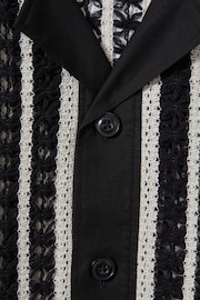 Reiss Black/Ecru Romy Crochet Cuban Collar Shirt - Image 5 of 5