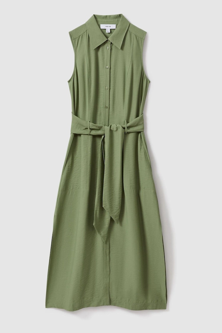 Reiss Green Morgan Petite Viscose Blend Belted Shirt Dress - Image 2 of 7