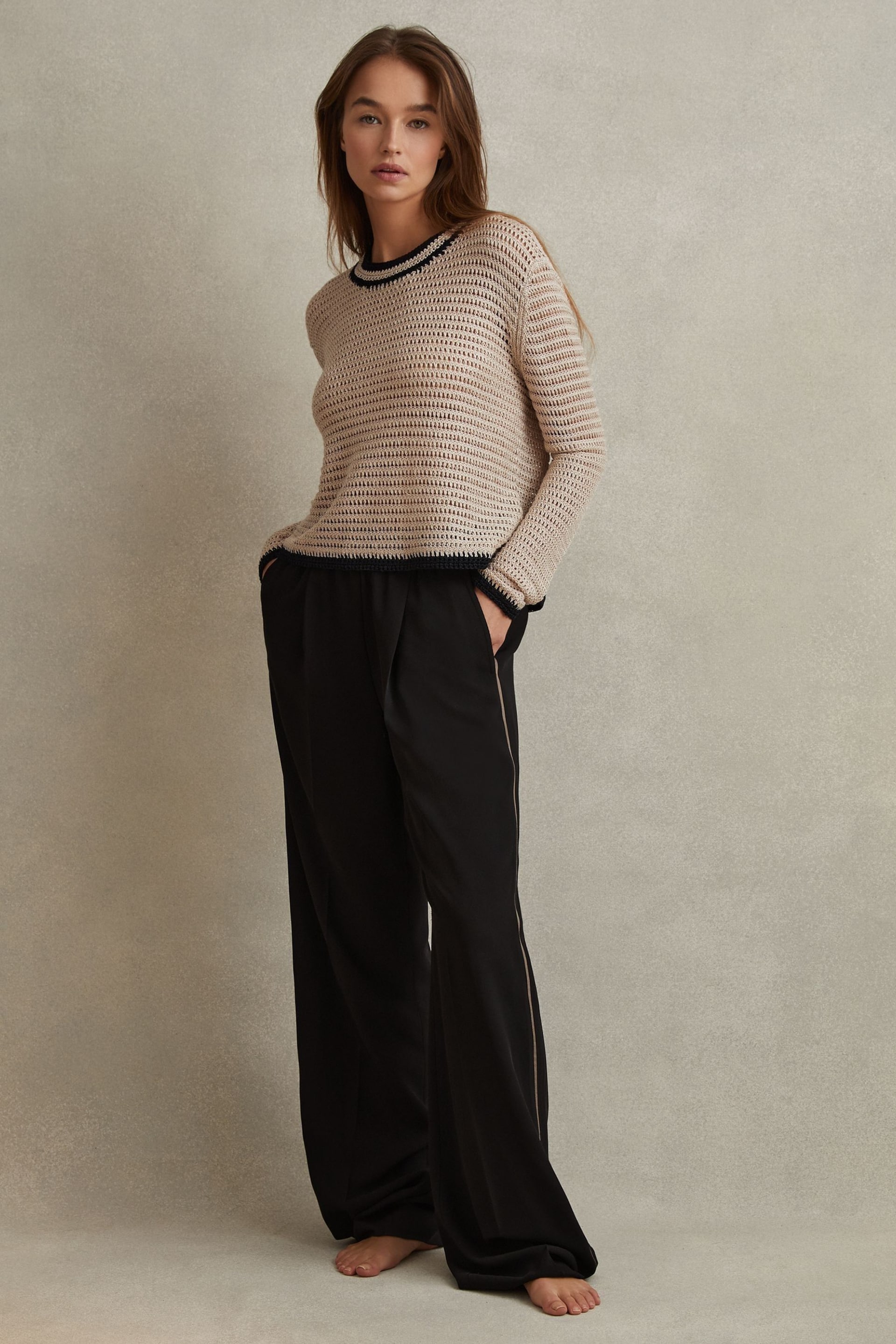 Reiss Black Remi Petite Elasticated Side Stripe Trousers - Image 5 of 8
