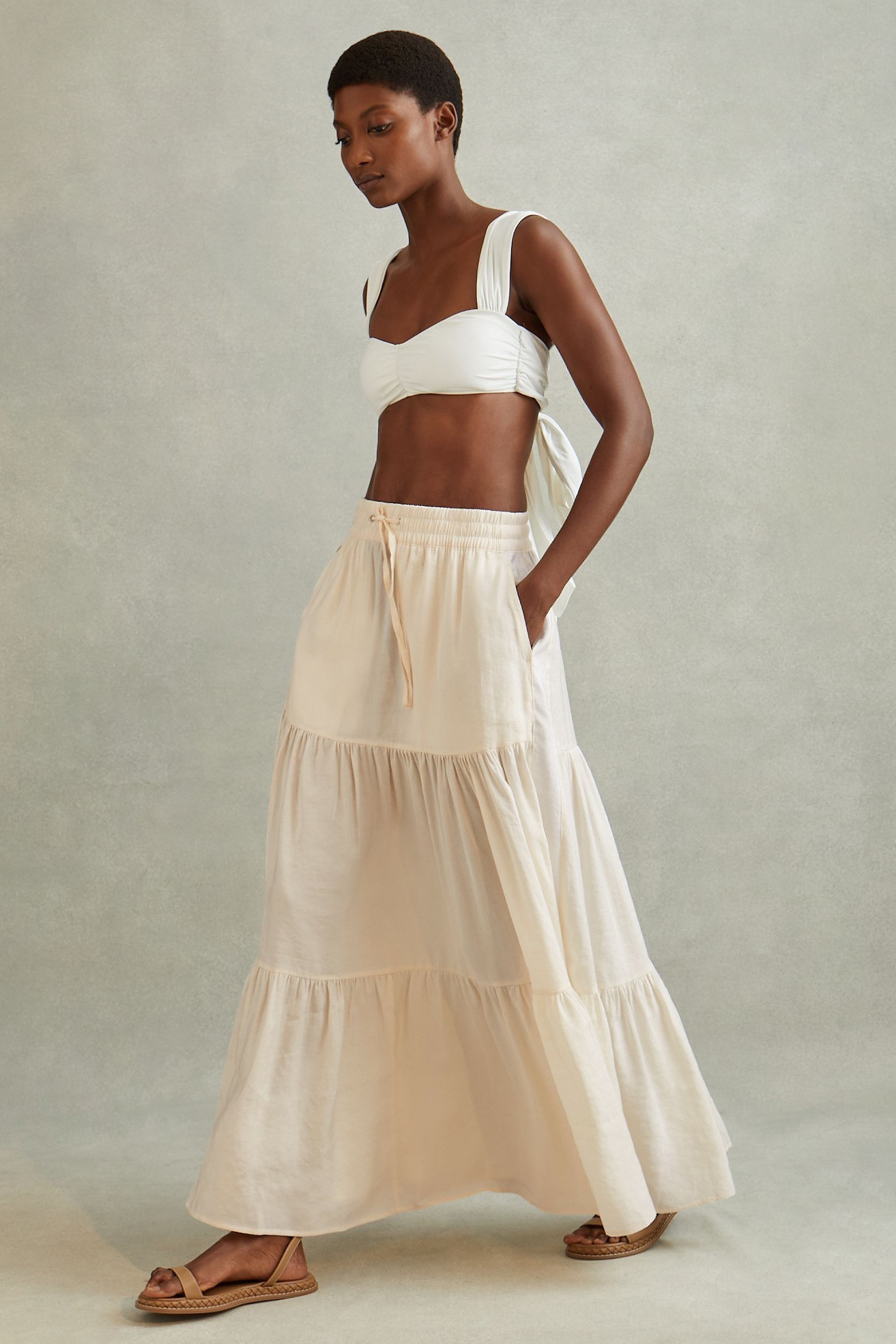 Buy Reiss Neutral Tammy Tiered Drawstring Maxi Skirt from the Next UK online shop