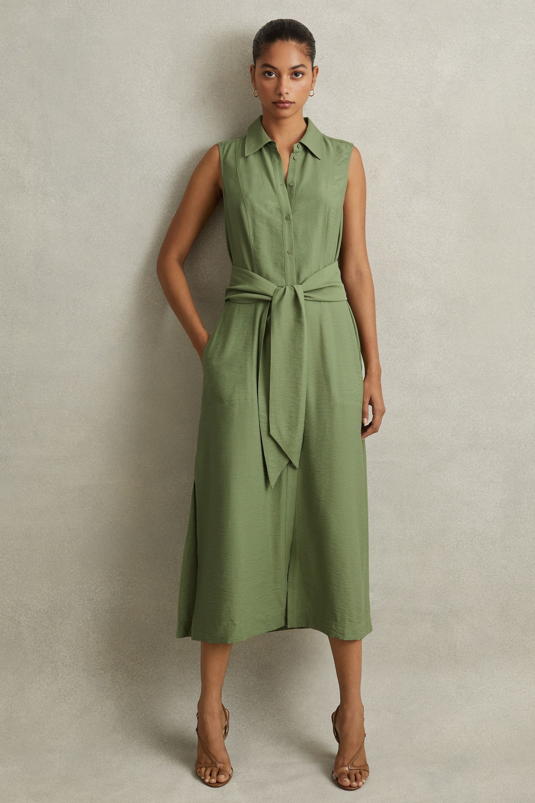 Buy Reiss Green Morgan Viscose Blend Belted Shirt Dress from the Next UK online shop
