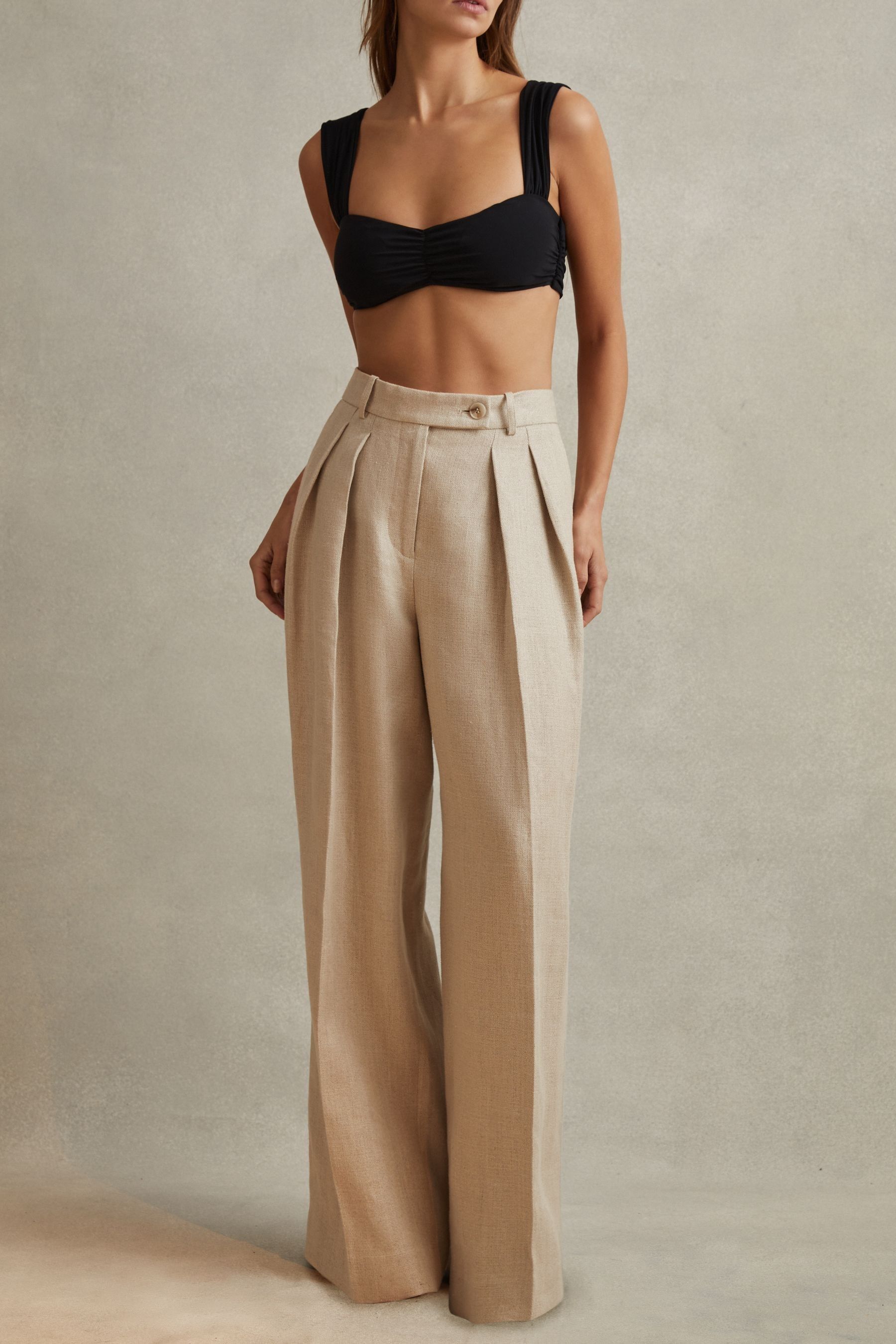 Buy Reiss Natural Cassie Petite Linen Wide Leg Suit Trousers from Next Luxembourg
