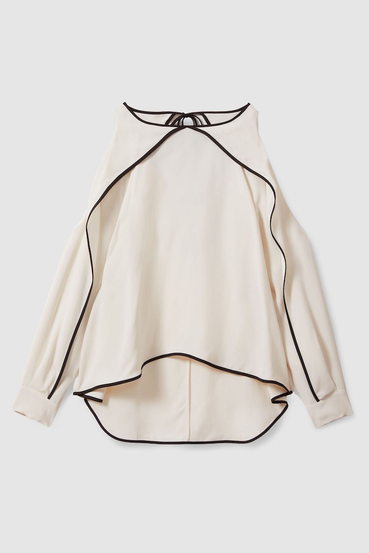 Reiss White Daria Ruffle Detail Cut Out Blouse - Image 2 of 6