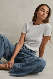 Reiss White Victoria Cotton Blend Scoop Neck T-Shirt - Image 1 of 5