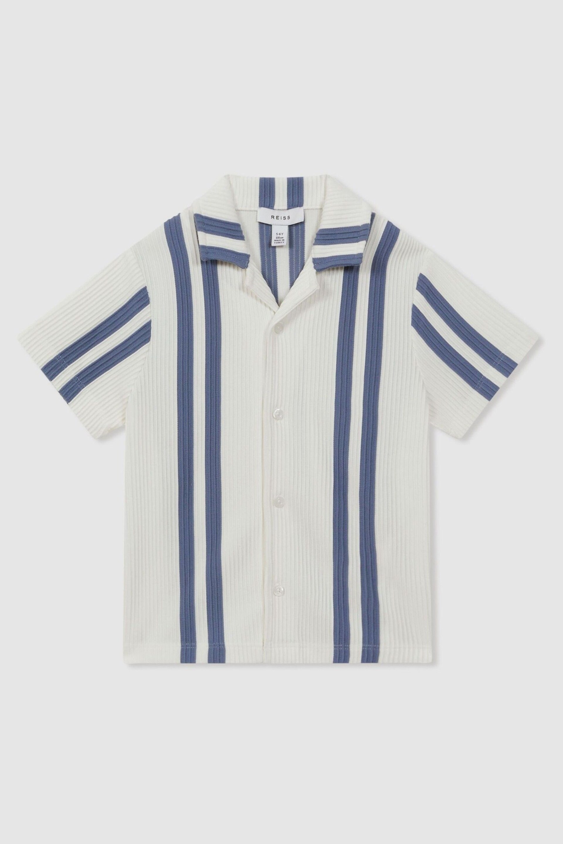 Reiss White/Airforce Blue Castle Ribbed Striped Cuban Collar Shirt - Image 1 of 6