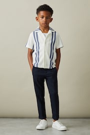 Reiss White/Airforce Blue Castle Ribbed Striped Cuban Collar Shirt - Image 2 of 6