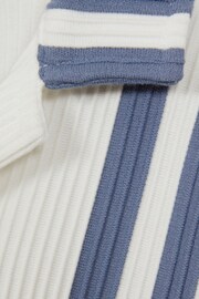 Reiss White/Airforce Blue Castle Ribbed Striped Cuban Collar Shirt - Image 6 of 6