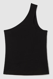 Reiss Black Ria Cotton Blend One-Shoulder Top - Image 2 of 4