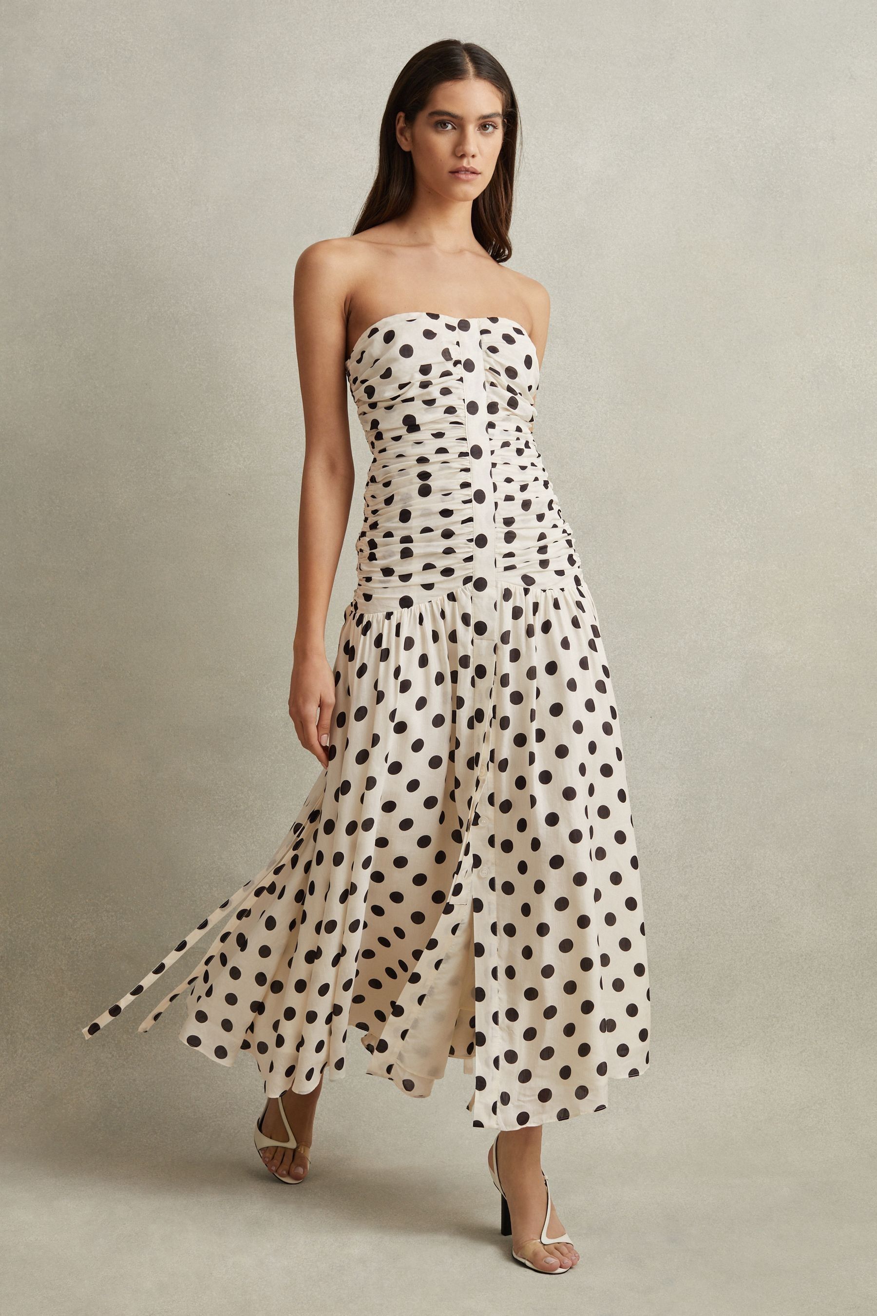 Black polka dot ruched side tea dress outlet