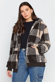 Long Tall Sally Brown Check Zip Through Fleece Hoodie - Image 1 of 4