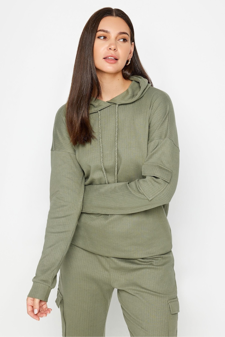 Long Tall Sally Green Tall Ribbed Cargo Hoodie - Image 1 of 4