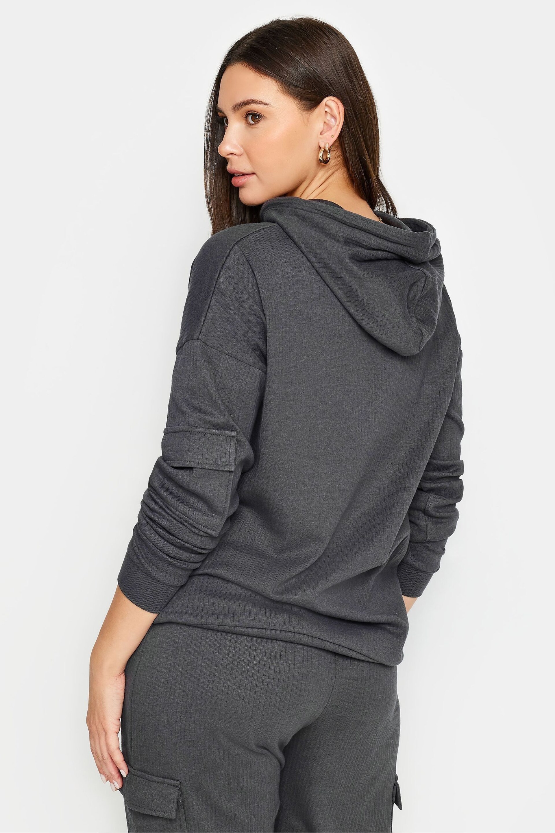 Long Tall Sally Grey Tall Ribbed Cargo Hoodie - Image 3 of 4