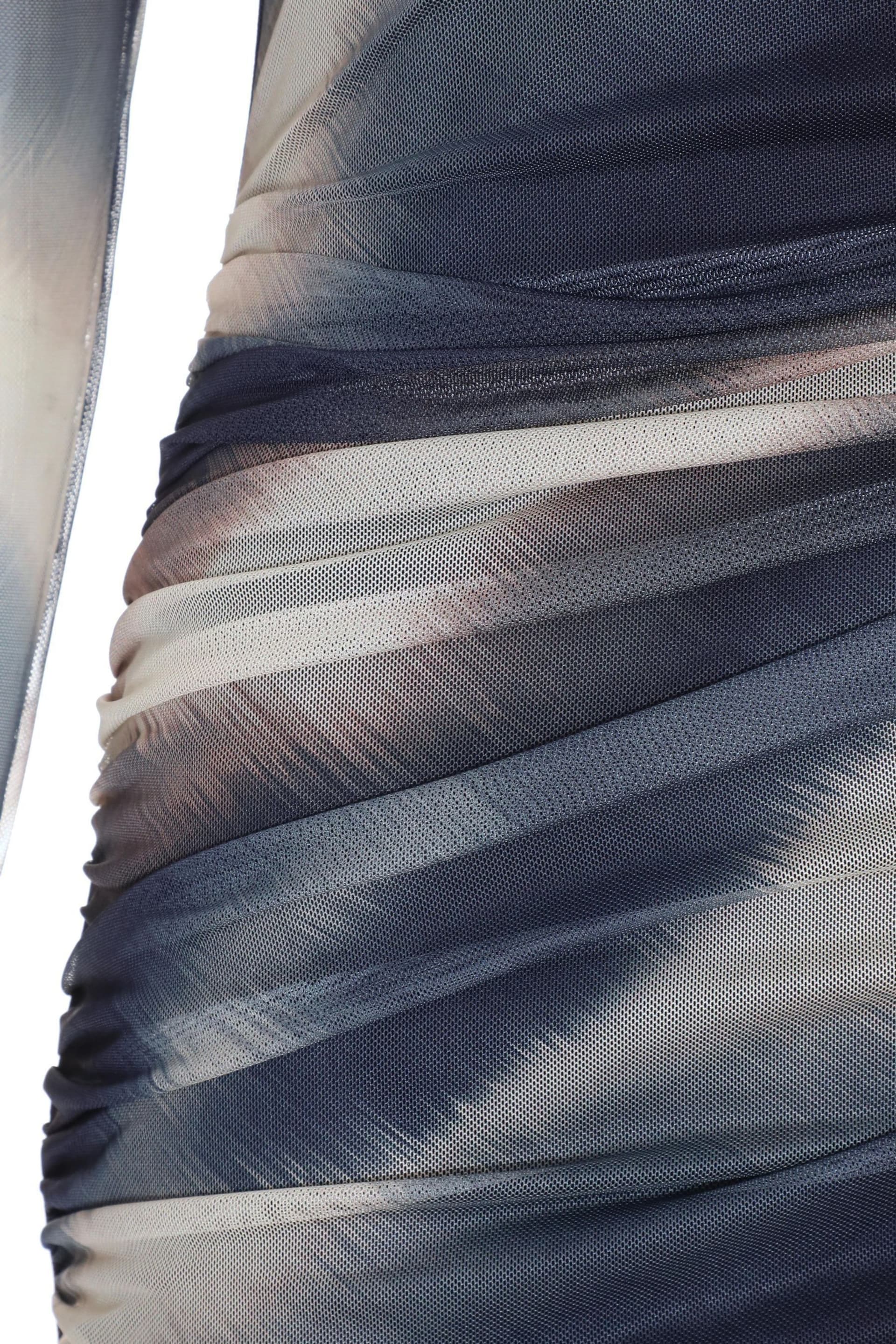 Quiz Blue Mottled Print Mesh Long Sleeve Midaxi Dress - Image 4 of 5