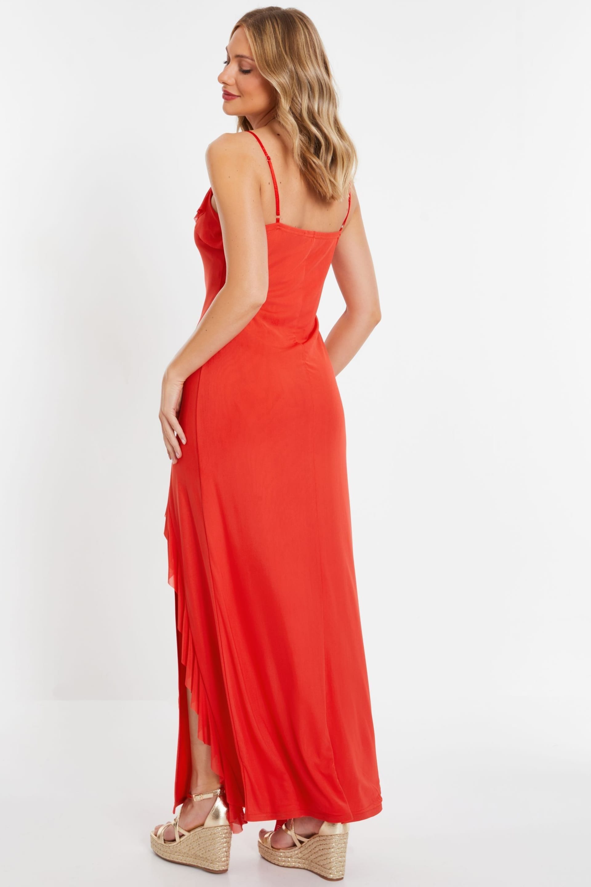 Quiz Red Mesh Strappy Ruffle Maxi Dress - Image 2 of 4