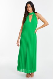 Quiz Green Pleated Chiffon Key Hole Neck Detail Midaxi Dress - Image 1 of 4