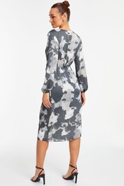 Quiz Grey Smudge Crepe Long Sleeve Midi Dress - Image 3 of 6
