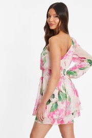 Quiz Natural Chiffon Floral One Shoulder Playsuit - Image 2 of 4